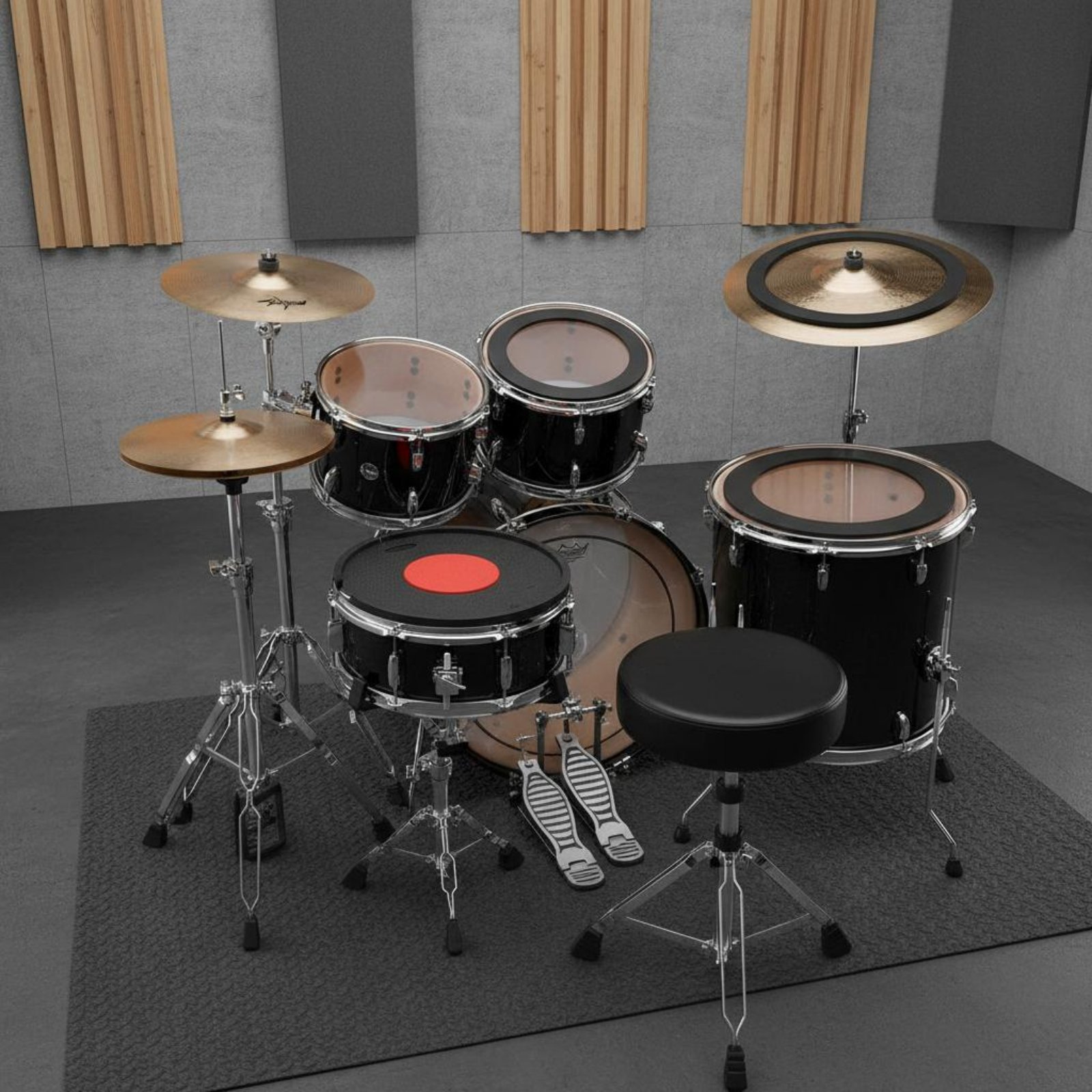 Drum Practice Pad - แผ่นยางปิดกลองและฉาบ ลดเสียงรบกวน ชุดแผ่นปิดกลอง อุปกรณ์เสริมเครื่องดนตรี ถอดออกได้ สำหรับฝึกซ้อมที่บ้าน