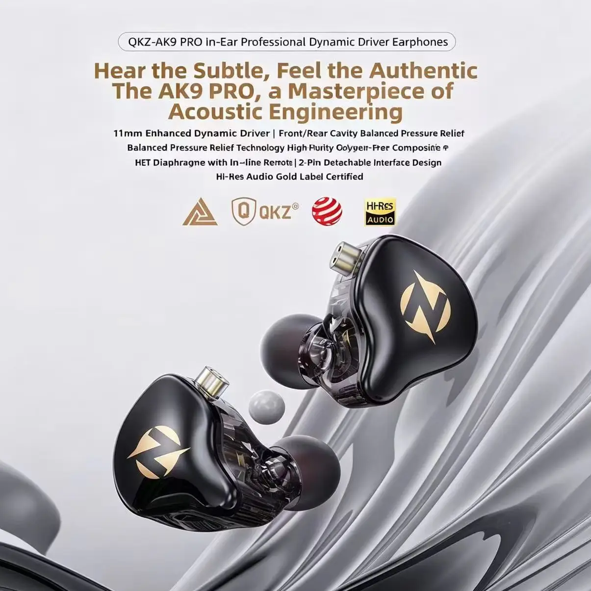 Audio Music Edit - QKZ AK9 PRO หูฟังอินเอียร์พร้อมระบบควบคุมแบบไร้สายและไมโครโฟน, หูฟังสำหรับฟังเพลงและเล่นเกมแบบ HIFI,